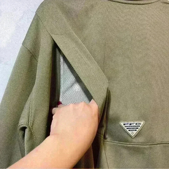 Columbia PFG Shirt Mens Large Short Sleeve Polo Vented Green Outdoor Fishing - Picture 8 of 13